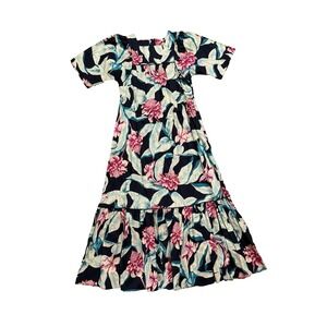 Hilo Hattie Hawaiian Muumuu Maxi Dress Tropical Floral Tag Size 8 Pockets